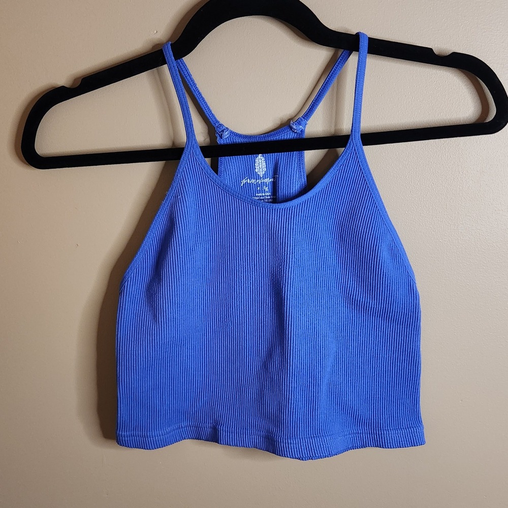 FP Movement Free People Happiness Runs Crop Tank Top Blue Ribbed Racerback XL